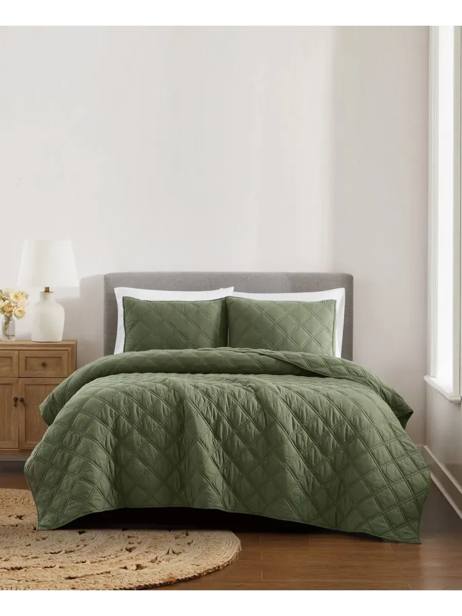 Комплект стеганого одеяла Diamond Washed Cotton, 3 предмета, Full/Queen Brooklyn Loom