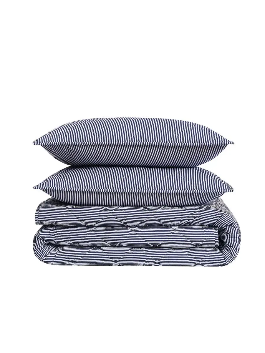 Комплект стеганого одеяла Brooklyn Loom Pinstripe, Full/Queen — изображение 5 из 6, белый темно-синий
