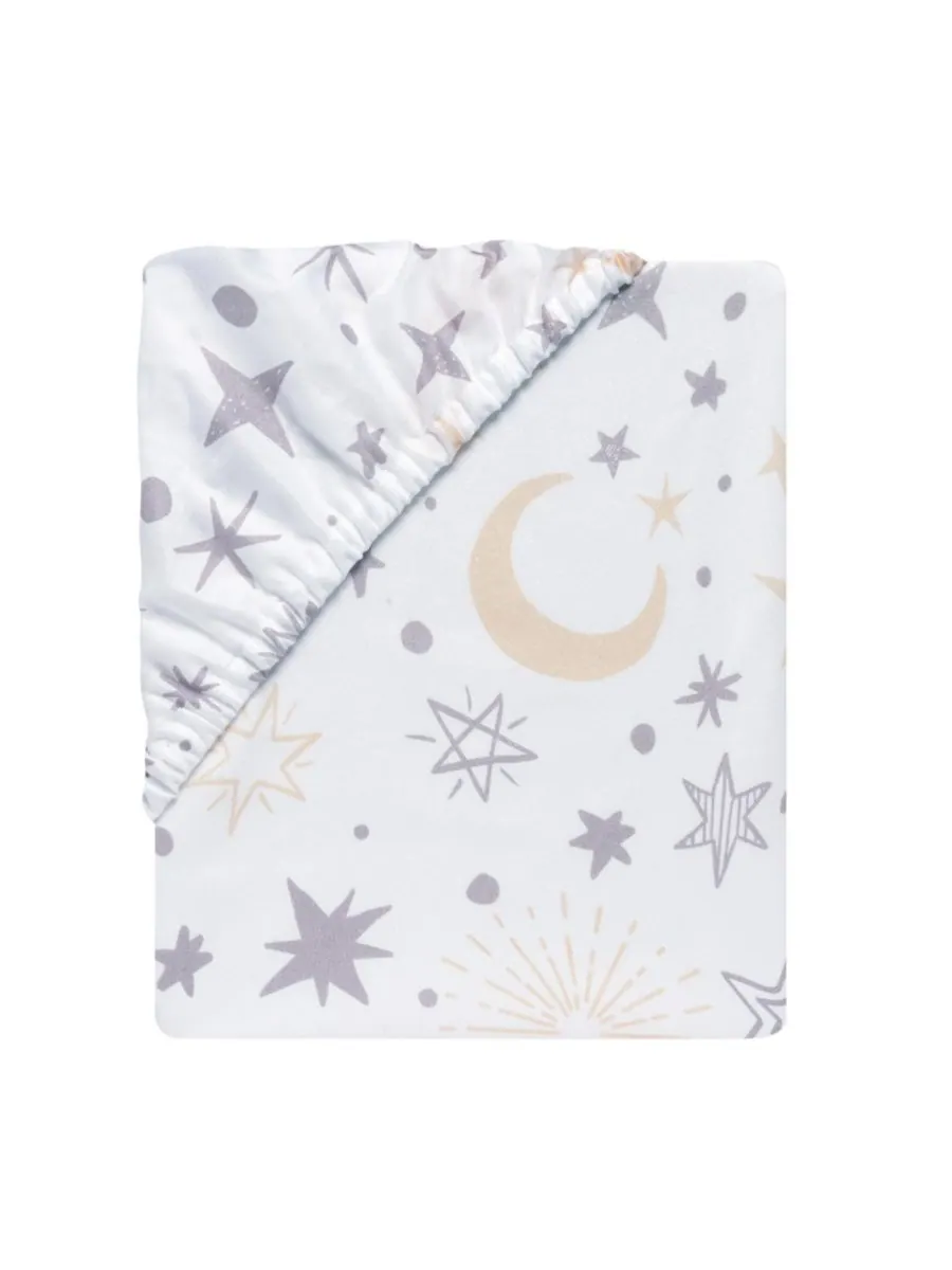 Lambs & Ivy Простыня для детской кроватки Baby Goodnight Moon из 100% хлопка, белая, с рисунком — изображение 5 из 5, белый