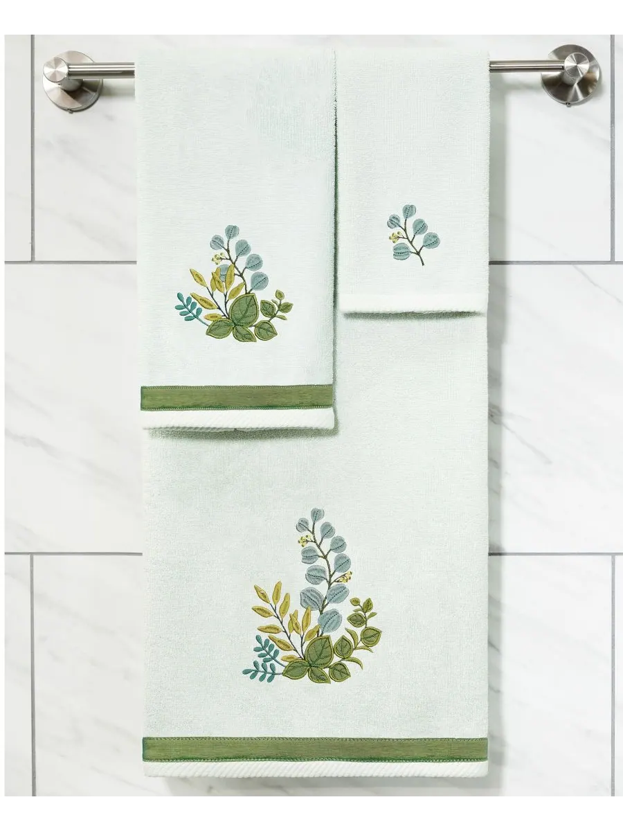 Набор из 3 банных полотенец из турецкого хлопка с вышивкой Botanica Linum Home — изображение 3 из 5, голубой