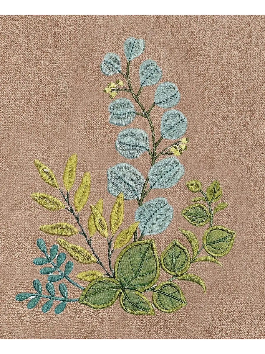 Набор из 3 банных полотенец из турецкого хлопка с вышивкой Botanica Linum Home — изображение 5 из 5, какао