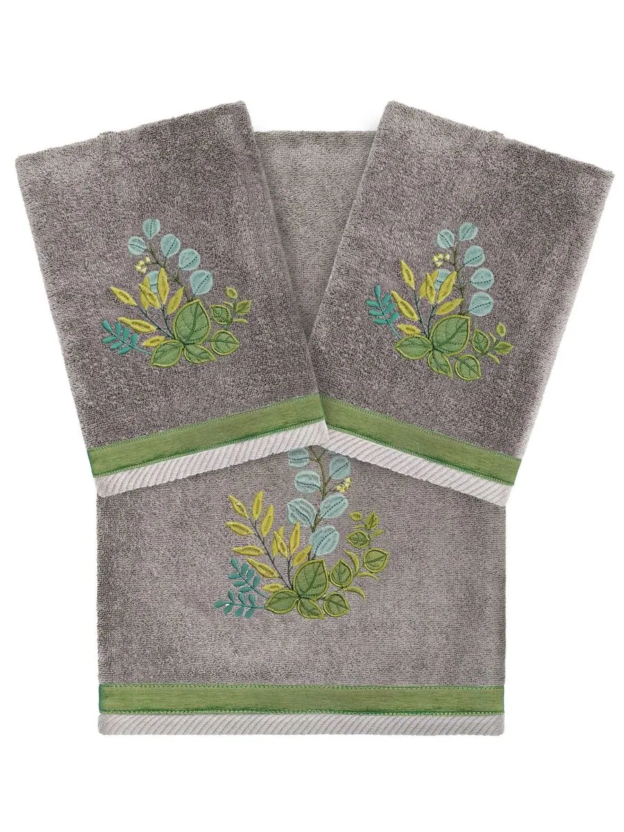 Набор из 3 банных полотенец из турецкого хлопка с вышивкой Botanica Linum Home — изображение 1 из 5, темно-серый