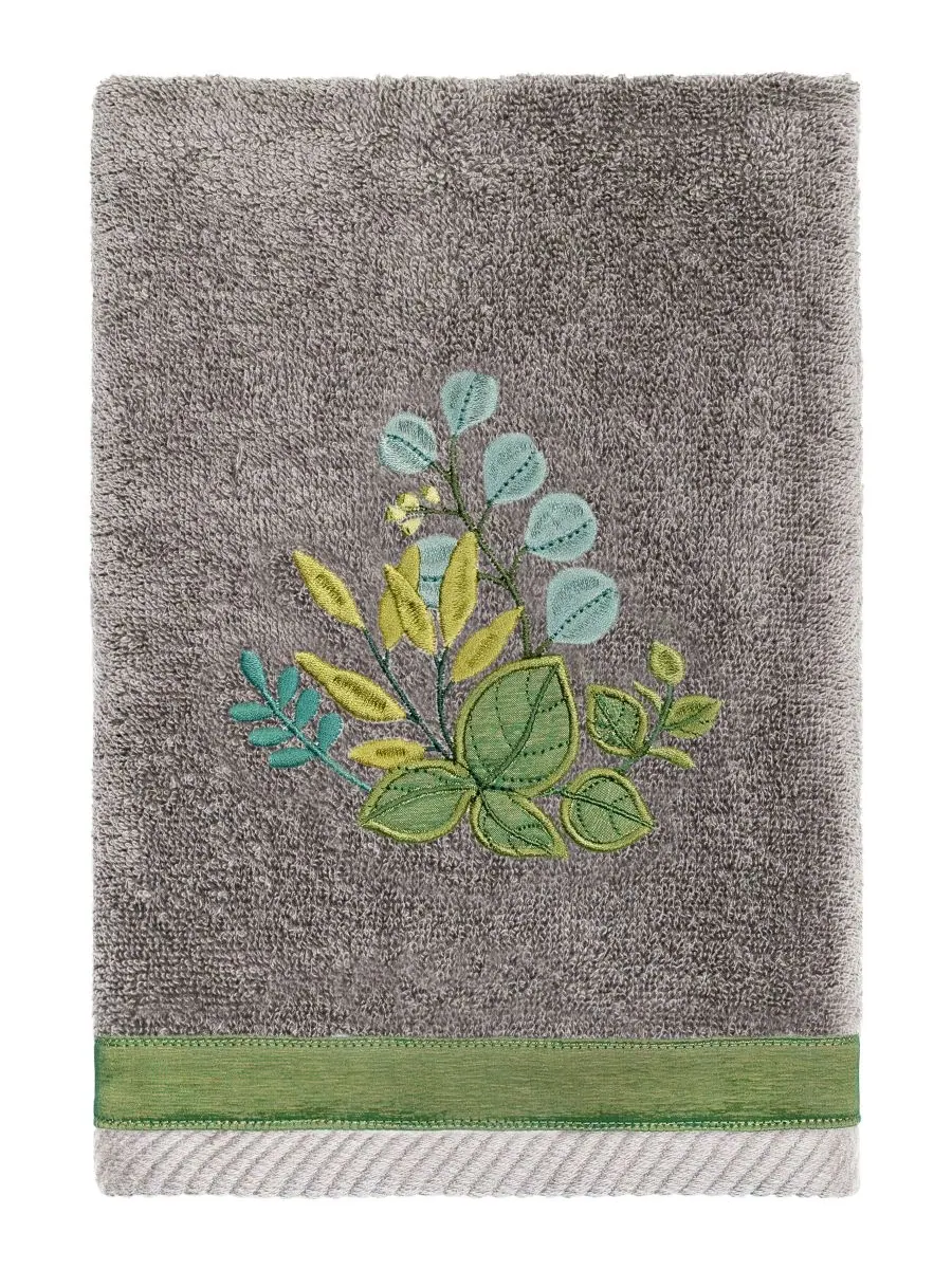 Набор из 3 банных полотенец из турецкого хлопка с вышивкой Botanica Linum Home — изображение 2 из 5, темно-серый
