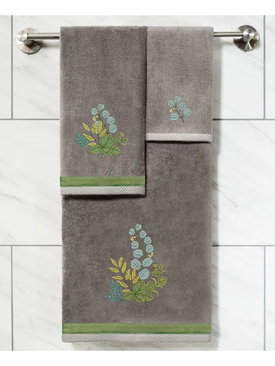 Набор из 3 банных полотенец из турецкого хлопка с вышивкой Botanica Linum Home — изображение 3 из 5, темно-серый