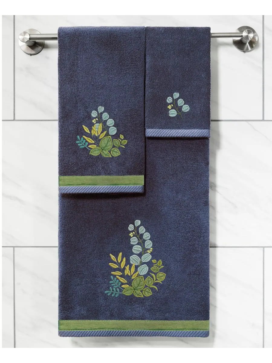 Набор из 3 банных полотенец из турецкого хлопка с вышивкой Botanica Linum Home — изображение 3 из 5, морской