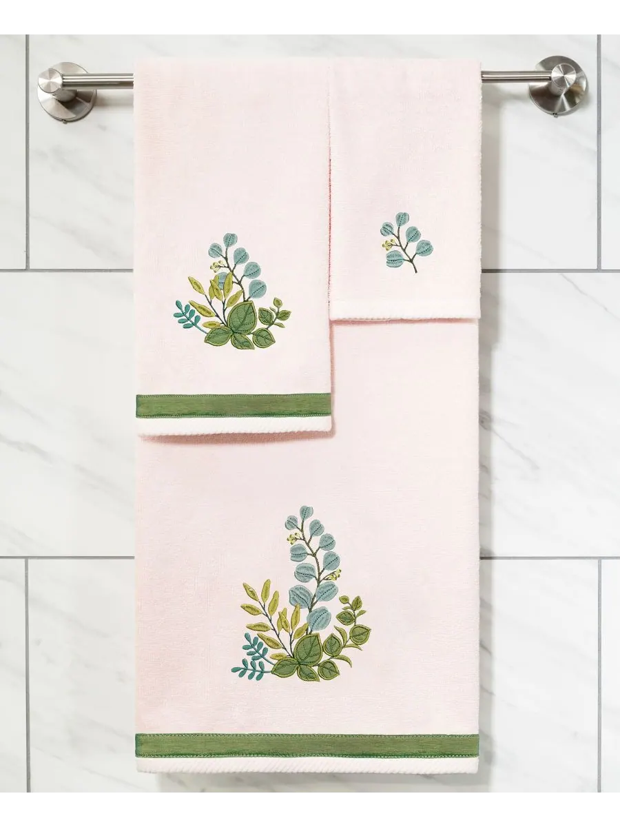 Набор из 3 банных полотенец из турецкого хлопка с вышивкой Botanica Linum Home — изображение 3 из 5, пудровый розовый