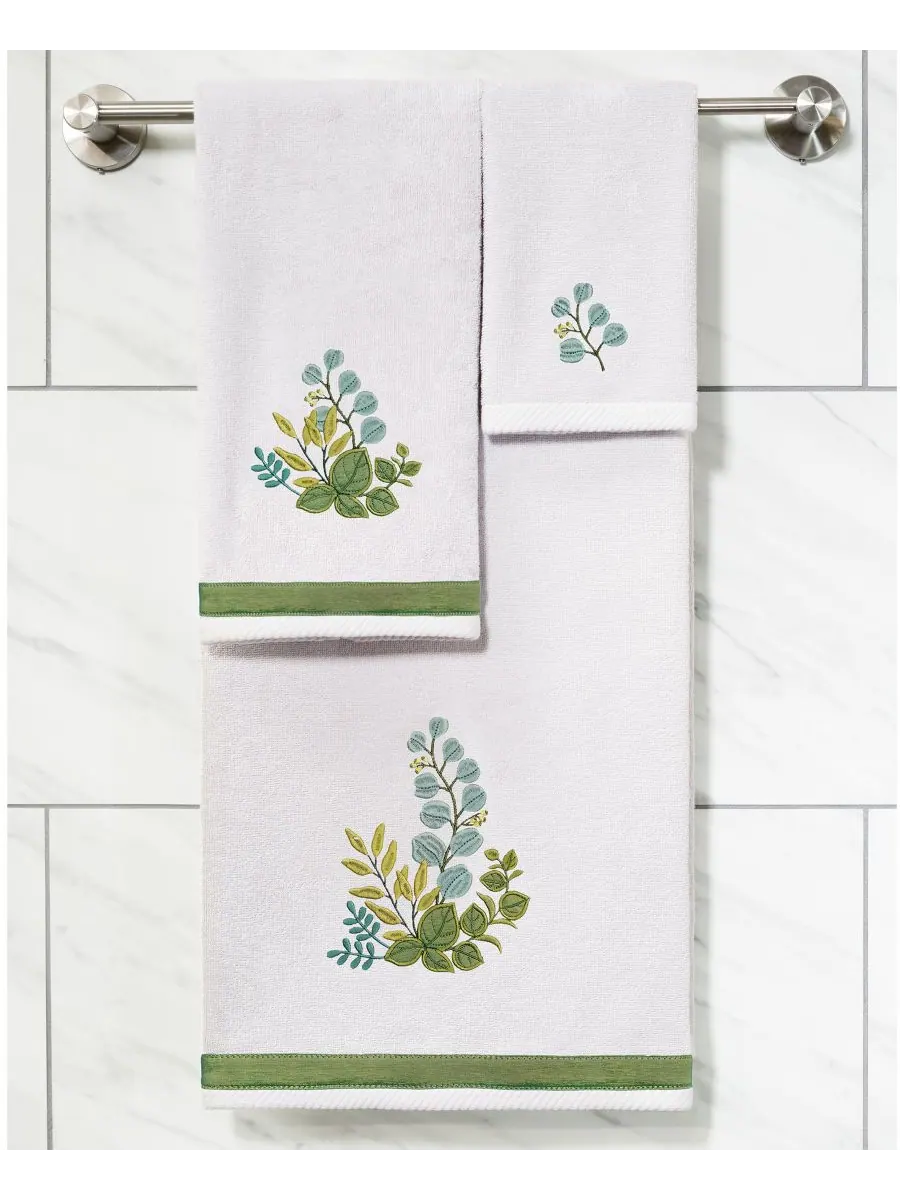 Набор из 3 банных полотенец из турецкого хлопка с вышивкой Botanica Linum Home — изображение 3 из 5, серебряный
