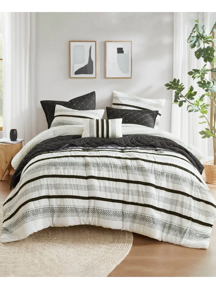 Комплект постельного белья Carolina Stripe из 7 предметов, размер Full/Queen Madison Park — изображение 1 из 8, черный