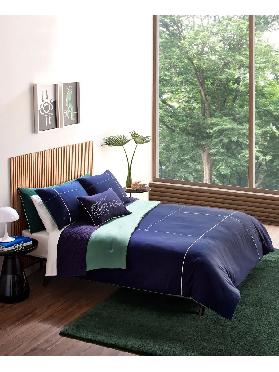 Комплект постельного белья Court Lines из 3 предметов, размер King Lacoste Home — изображение 1 из 7, темно-синий