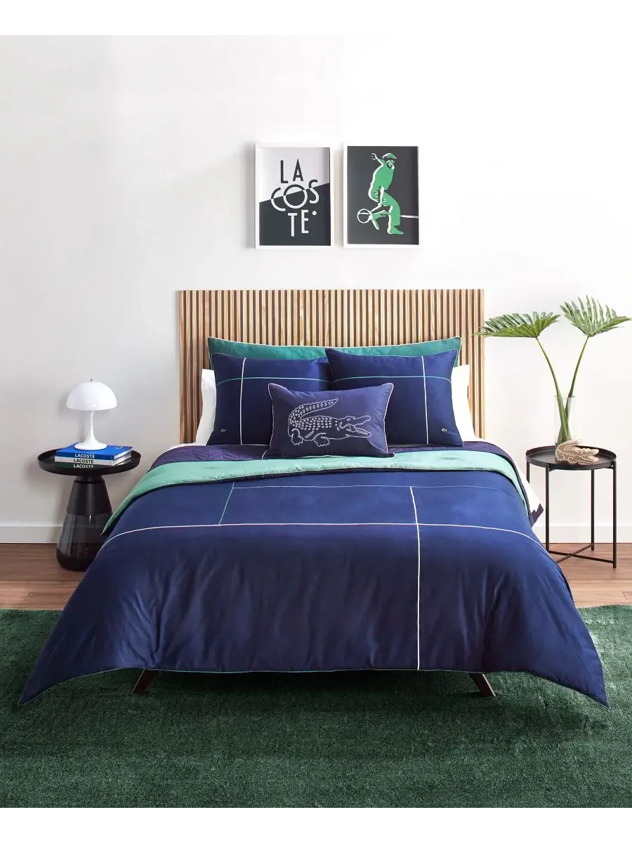 Комплект постельного белья Court Lines из 3 предметов, размер King Lacoste Home — изображение 2 из 7, темно-синий