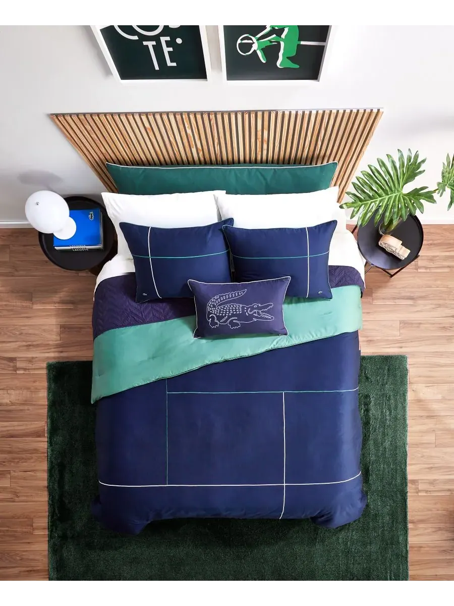 Комплект постельного белья Court Lines из 3 предметов, размер King Lacoste Home — изображение 3 из 7, темно-синий