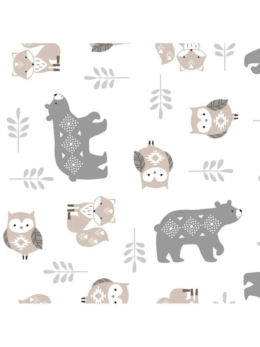 Детская простынь на резинке для кроватки Woodland Forest, бело-серая, из 100% хлопка Lambs & Ivy — изображение 3 из 6, белый