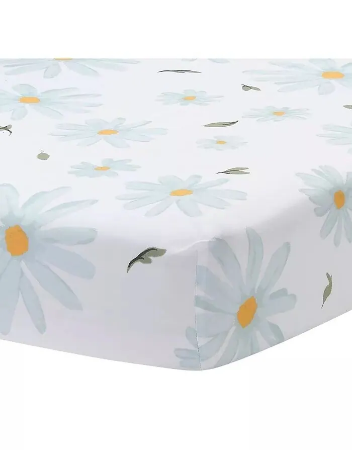 Простыня для детской кроватки Sweet Daisy из 100 % хлопка белого/синего цвета с цветочным принтом — изображение 1 из 5, белый