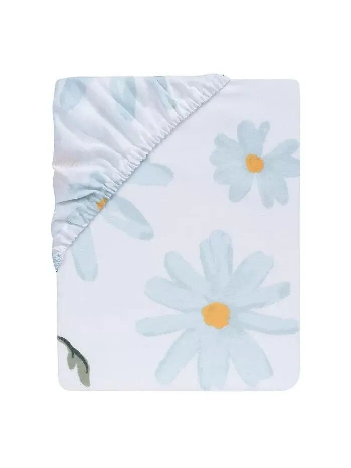 Простыня для детской кроватки Sweet Daisy из 100 % хлопка белого/синего цвета с цветочным принтом — изображение 3 из 5, белый