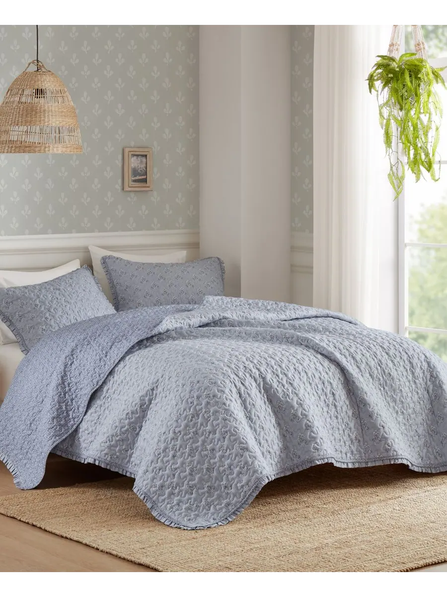 Комплект постельного белья Linwood Ruffle из 3 предметов, размер Queen Madison Park — изображение 2 из 5, синий