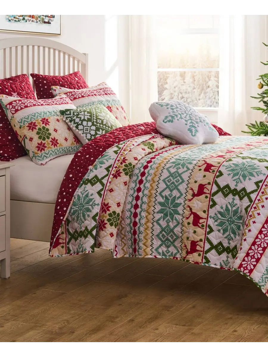 Комплект постельного белья Fair Isle Snow из 3 предметов, размер King Greenland Home Fashions — изображение 1 из 7, белый