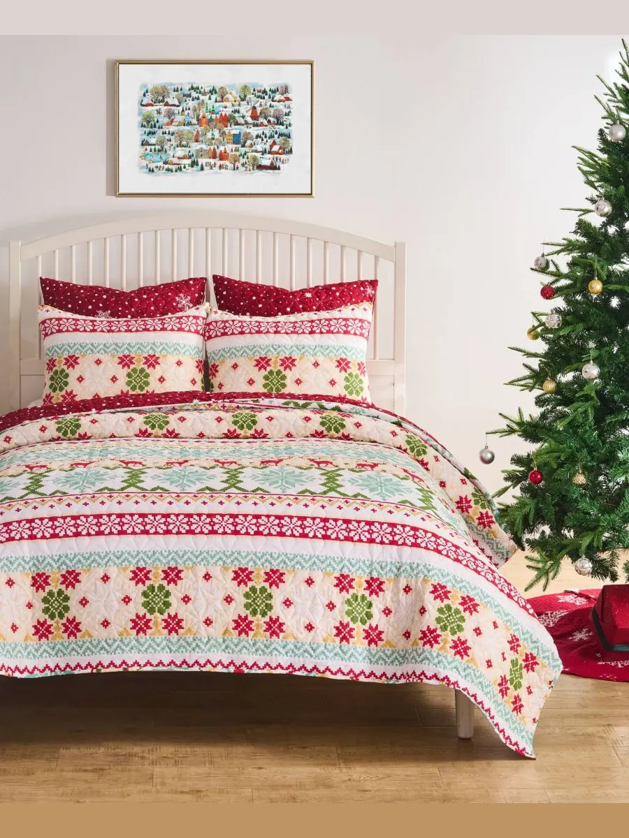 Комплект постельного белья Fair Isle Snow из 3 предметов, размер King Greenland Home Fashions — изображение 2 из 7, белый
