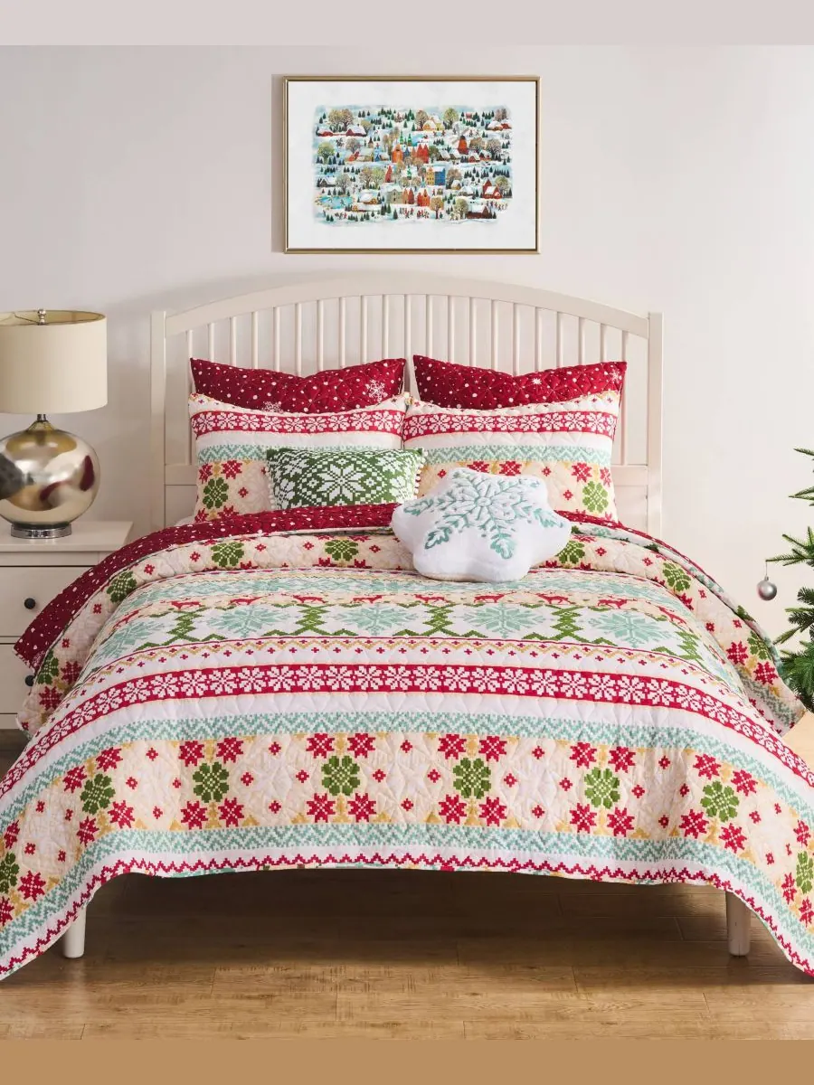 Комплект постельного белья Fair Isle Snow из 3 предметов, размер King Greenland Home Fashions — изображение 7 из 7, белый
