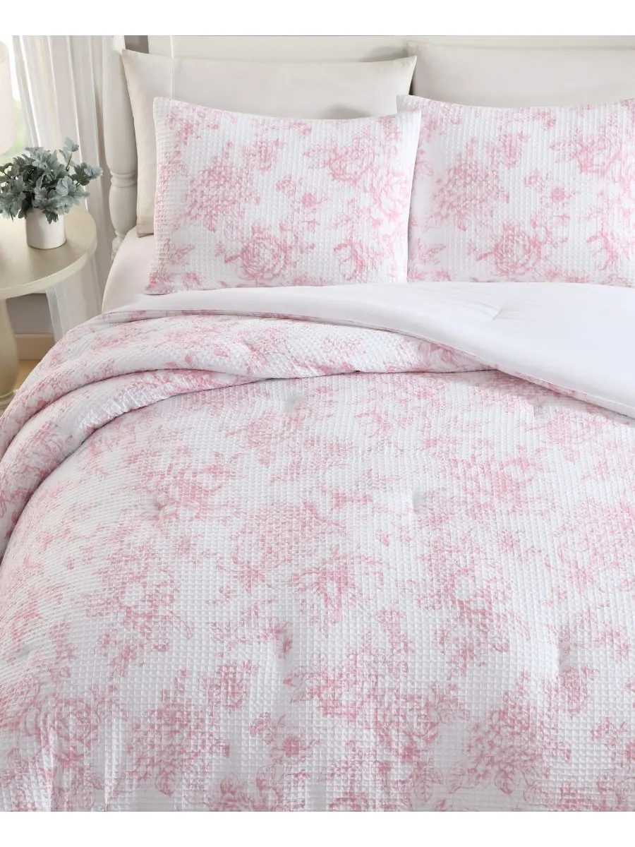 Комплект постельного белья Delphine Poly Waffle, 2 предмета, размер Twin Laura Ashley — изображение 3 из 7, розовый