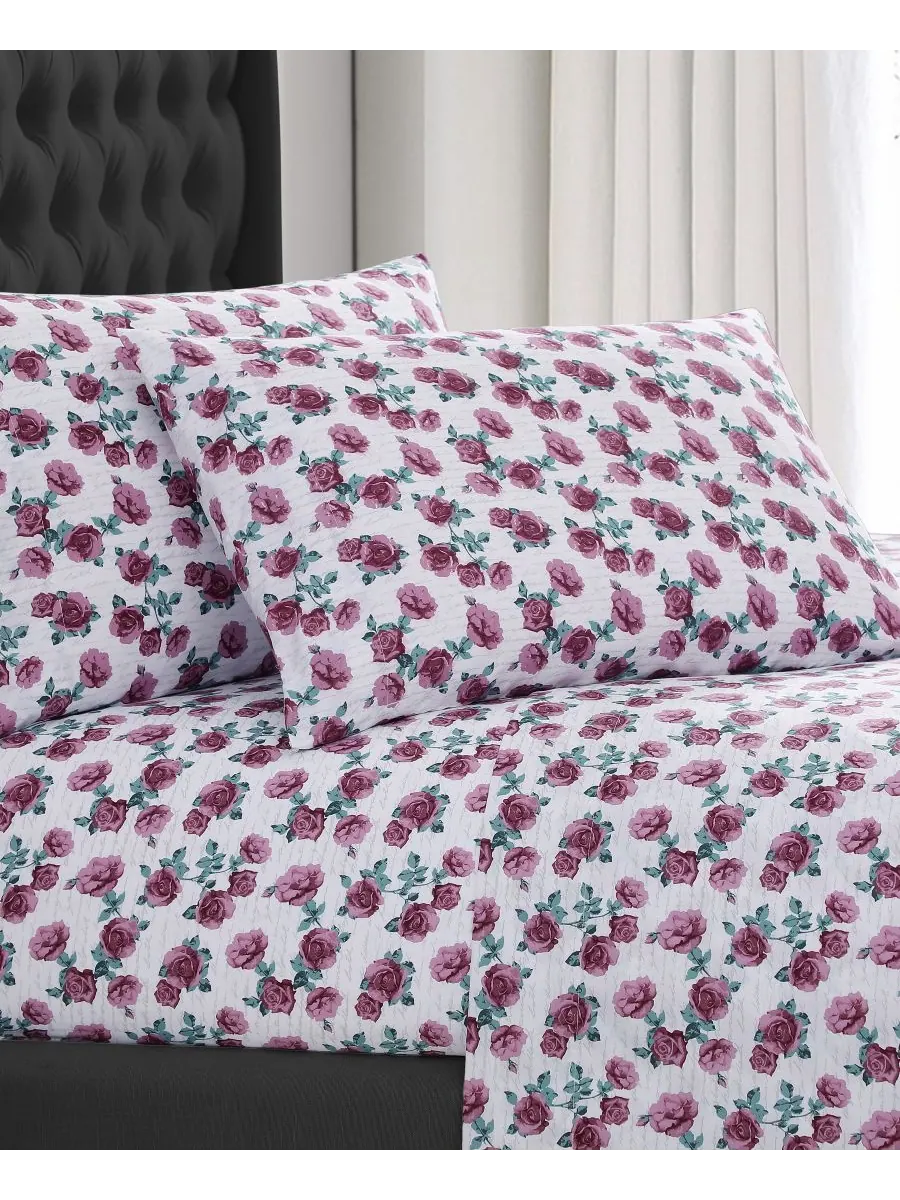 Комплект постельного белья из 4 предметов с принтом, размер King ELLE Décor — изображение 2 из 8, розовый
