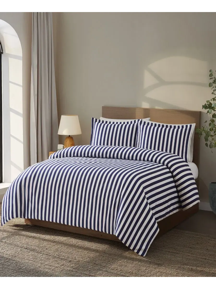Комплект пододеяльников с простыней Levi Stripe, King Brooklyn Loom — изображение 3 из 6, белый темно-синий