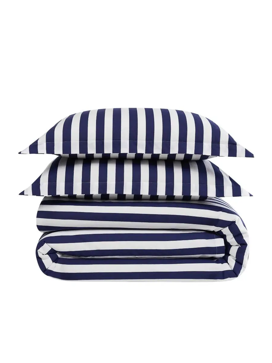 Комплект пододеяльников с простыней Levi Stripe, King Brooklyn Loom — изображение 5 из 6, белый темно-синий