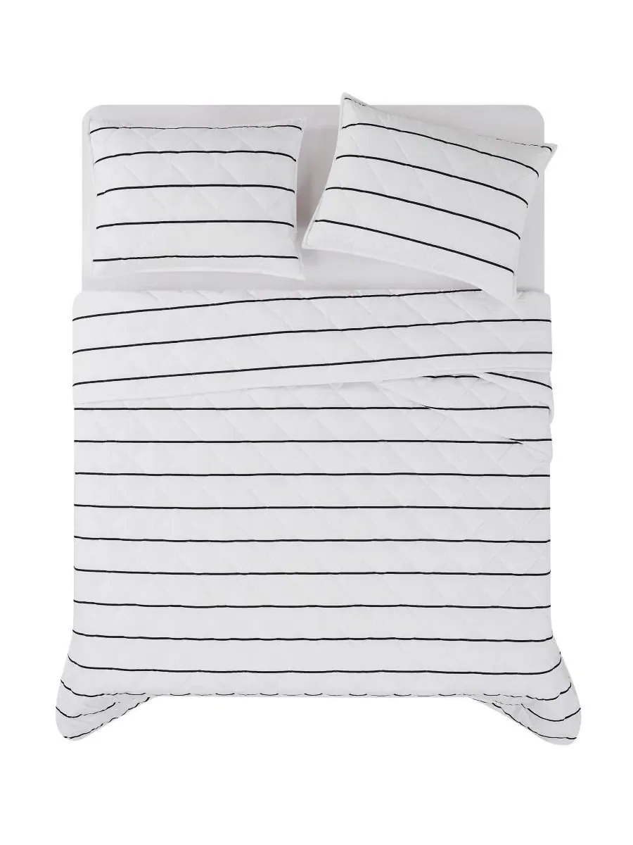 Комплект стеганого покрывала Hayward Stripe, Twin/Twin XL Brooklyn Loom — изображение 4 из 6, белый черный