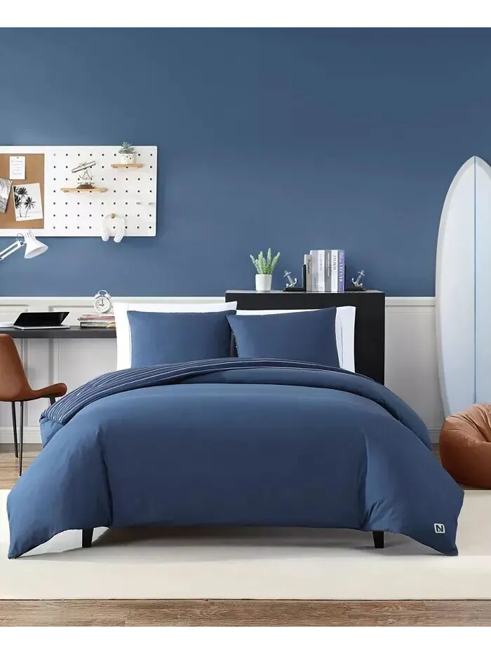 Комплекты пододеяльников Longdale из матовой микрофибры в однотонную полоску Nautica — изображение 1 из 8, темно-синий