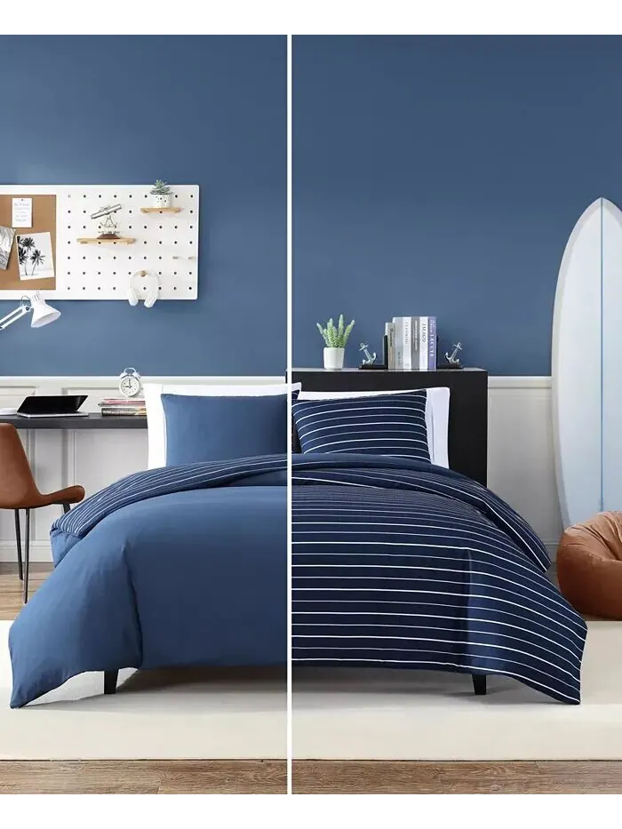 Комплекты пододеяльников Longdale из матовой микрофибры в однотонную полоску Nautica — изображение 5 из 8, темно-синий