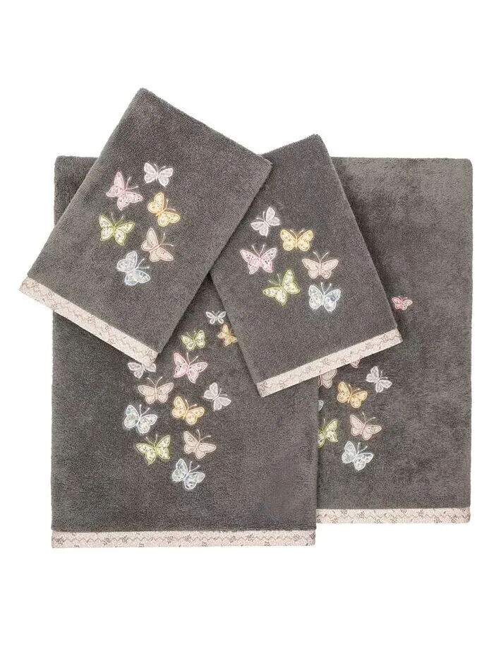 Набор украшенных полотенец Linum Home Mariposa из турецкого хлопка — изображение 1 из 7, темно-серый