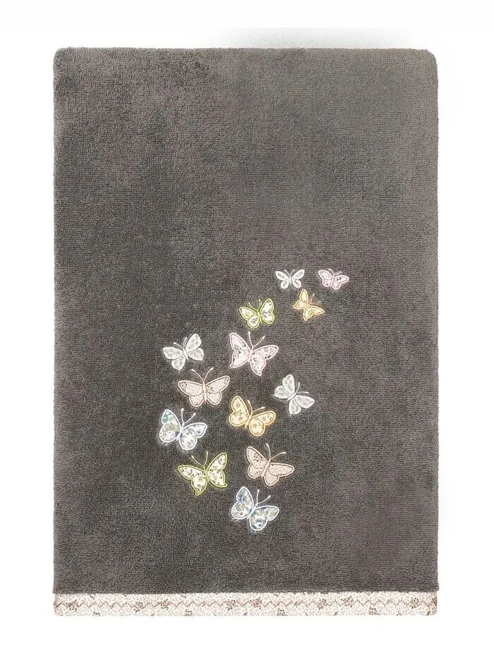 Набор украшенных полотенец Linum Home Mariposa из турецкого хлопка — изображение 2 из 7, темно-серый