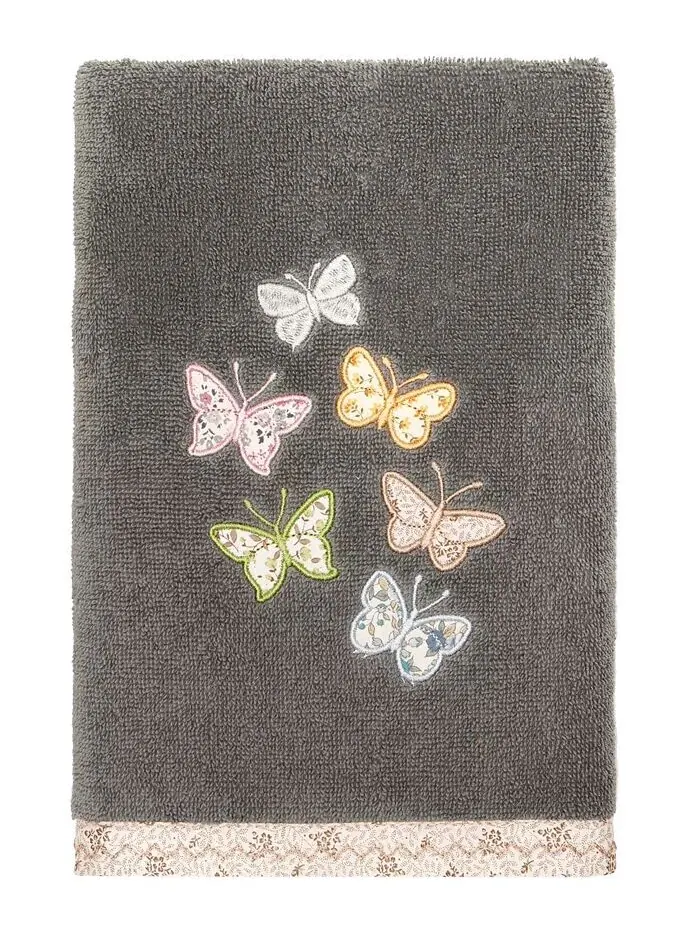 Набор украшенных полотенец Linum Home Mariposa из турецкого хлопка — изображение 4 из 7, темно-серый