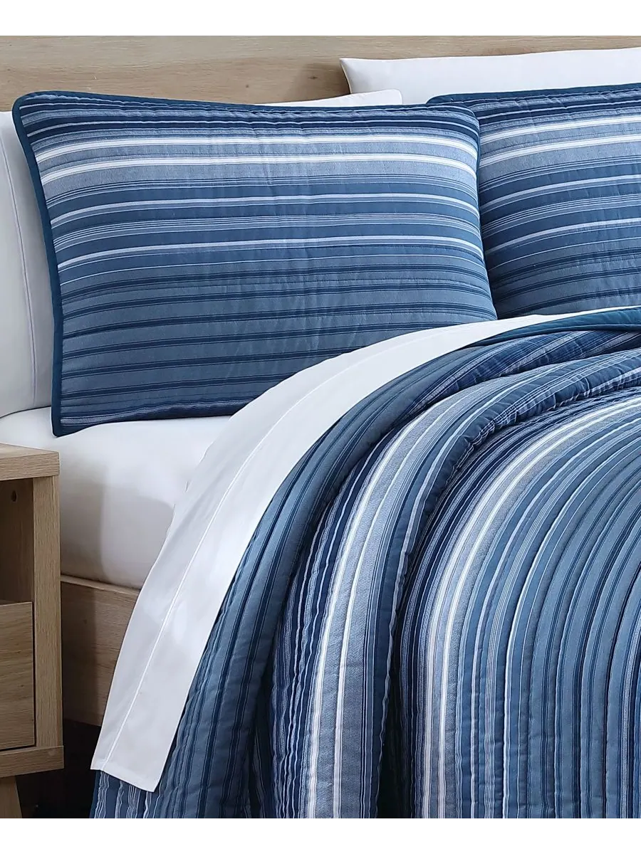 Комплект из двух двусторонних хлопковых стеганых одеял Coveside синего цвета, размер Twin Nautica — изображение 3 из 6, синий