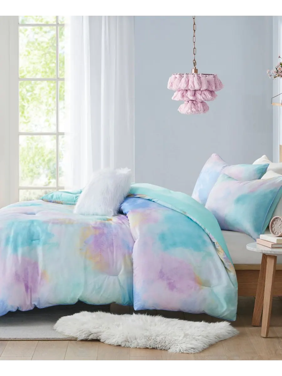 Комплект постельного белья Cassiopeia Watercolor Tie Dye, 3 предмета, размер Twin/Twin XL — изображение 3 из 10, голубой