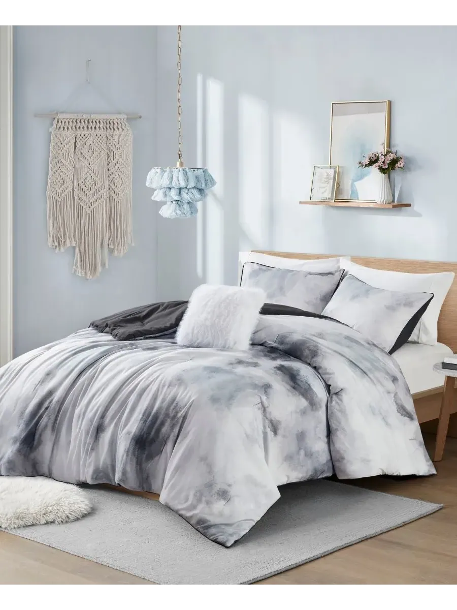 Комплект постельного белья Cassiopeia Watercolor Tie Dye, 3 предмета, размер Twin/Twin XL — изображение 4 из 10, темно-серый