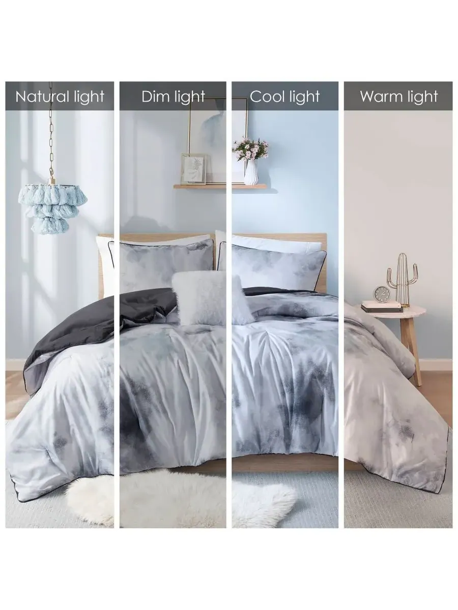 Комплект постельного белья Cassiopeia Watercolor Tie Dye, 3 предмета, размер Twin/Twin XL — изображение 9 из 10, темно-серый