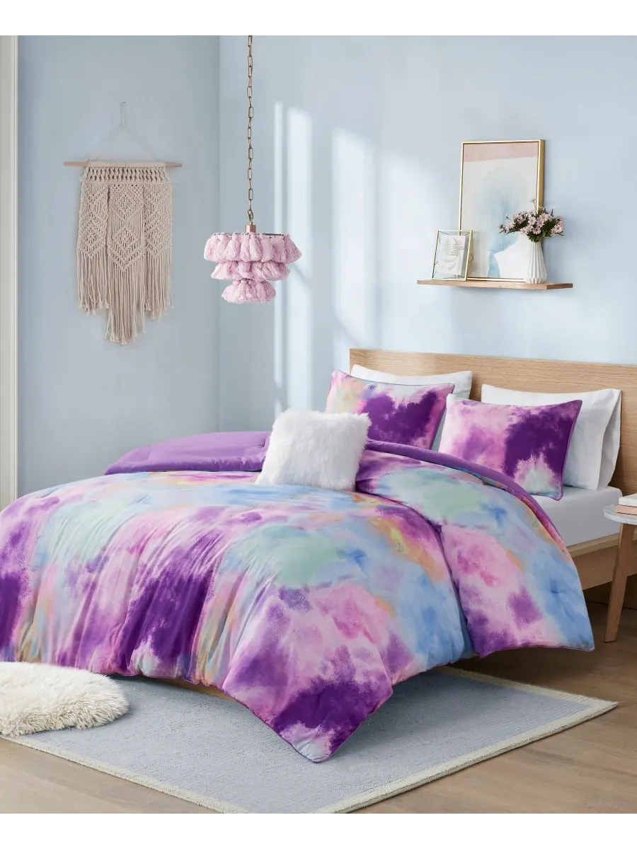 Комплект постельного белья Cassiopeia Watercolor Tie Dye, 3 предмета, размер Twin/Twin XL — изображение 2 из 9, фиолетовый