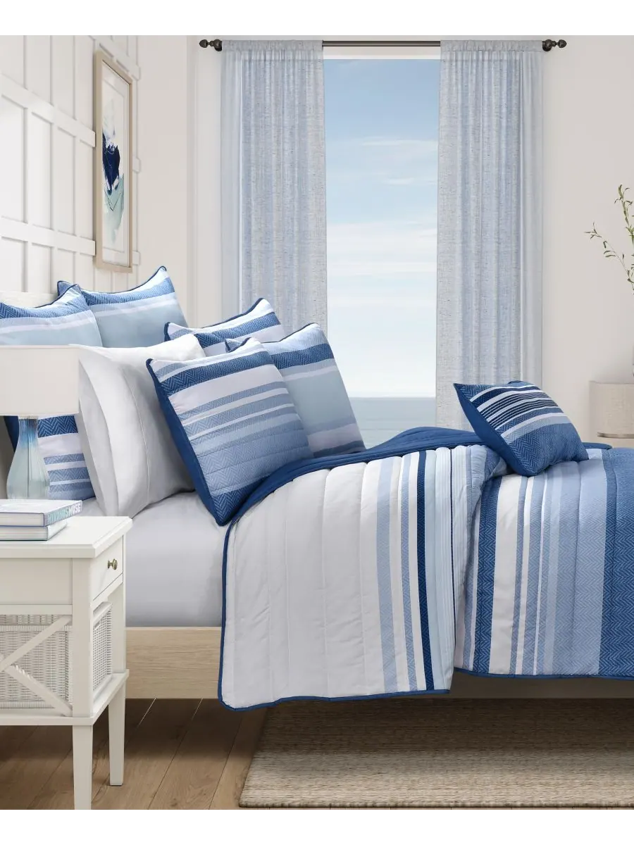 Комплект постельного белья Carson Multi-Stripe из 2 предметов, размер Twin/Twin XL Royal Court — изображение 1 из 4, синий