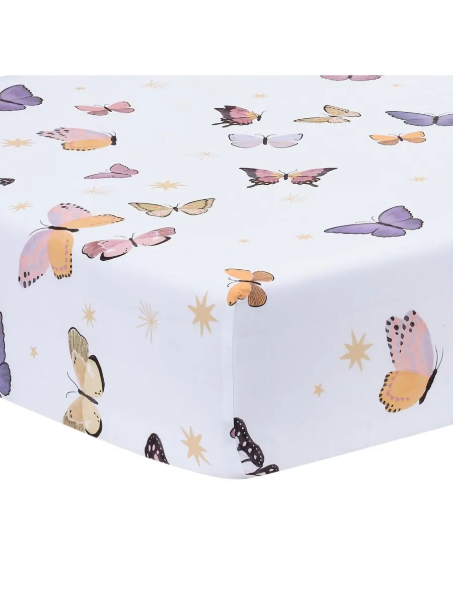 Дышащая простыня для детской кроватки Butterfly Dreams из 100% хлопка Lambs & Ivy — изображение 1 из 5, белый