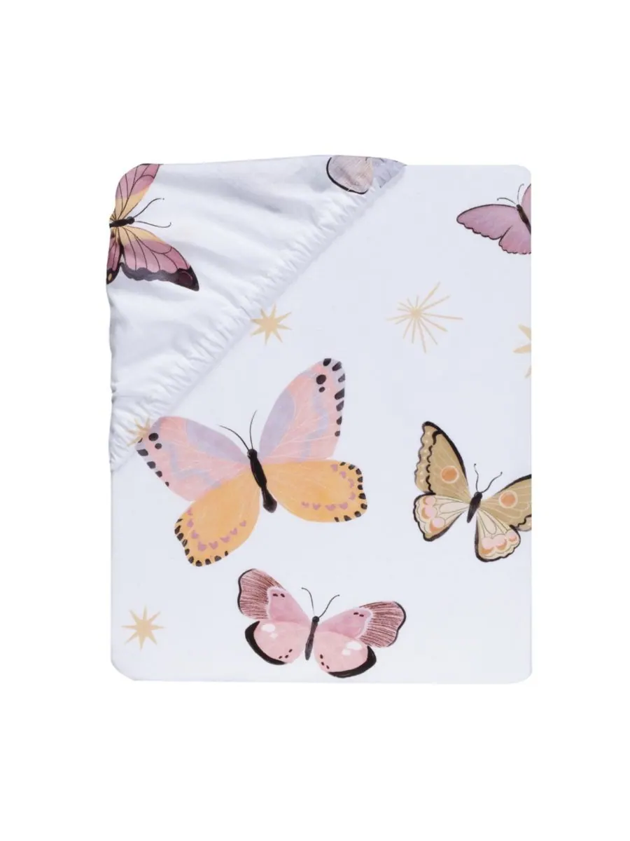 Дышащая простыня для детской кроватки Butterfly Dreams из 100% хлопка Lambs & Ivy — изображение 3 из 5, белый