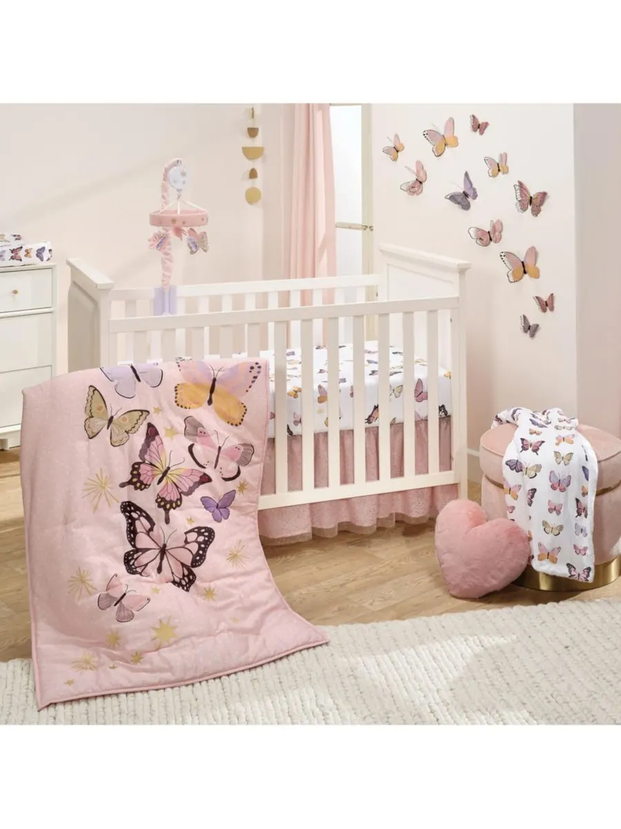 Дышащая простыня для детской кроватки Butterfly Dreams из 100% хлопка Lambs & Ivy — изображение 4 из 5, белый