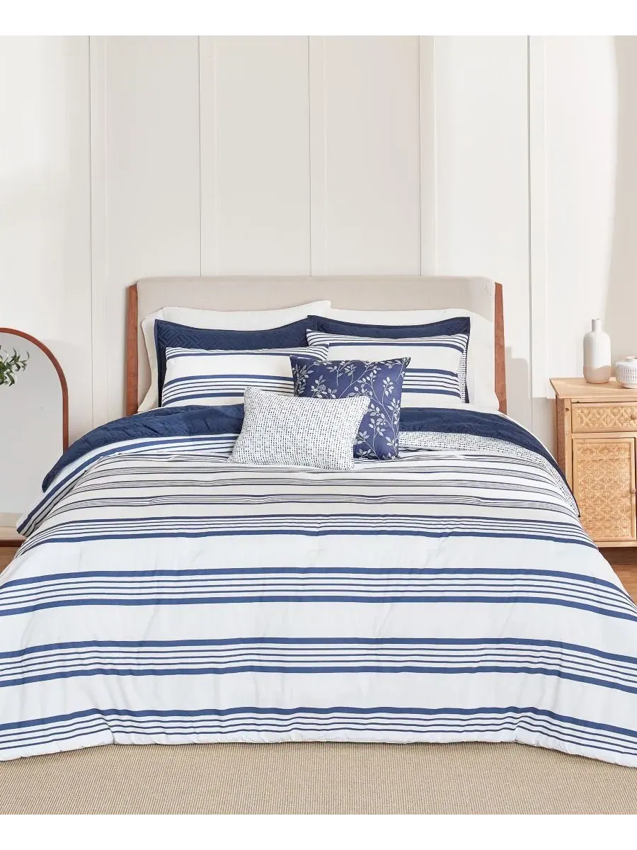 Комплект стеганого одеяла Archer Stripe Cotton Blend, 5 предметов, Full/Queen Anne Klein — изображение 1 из 14, темно-синий
