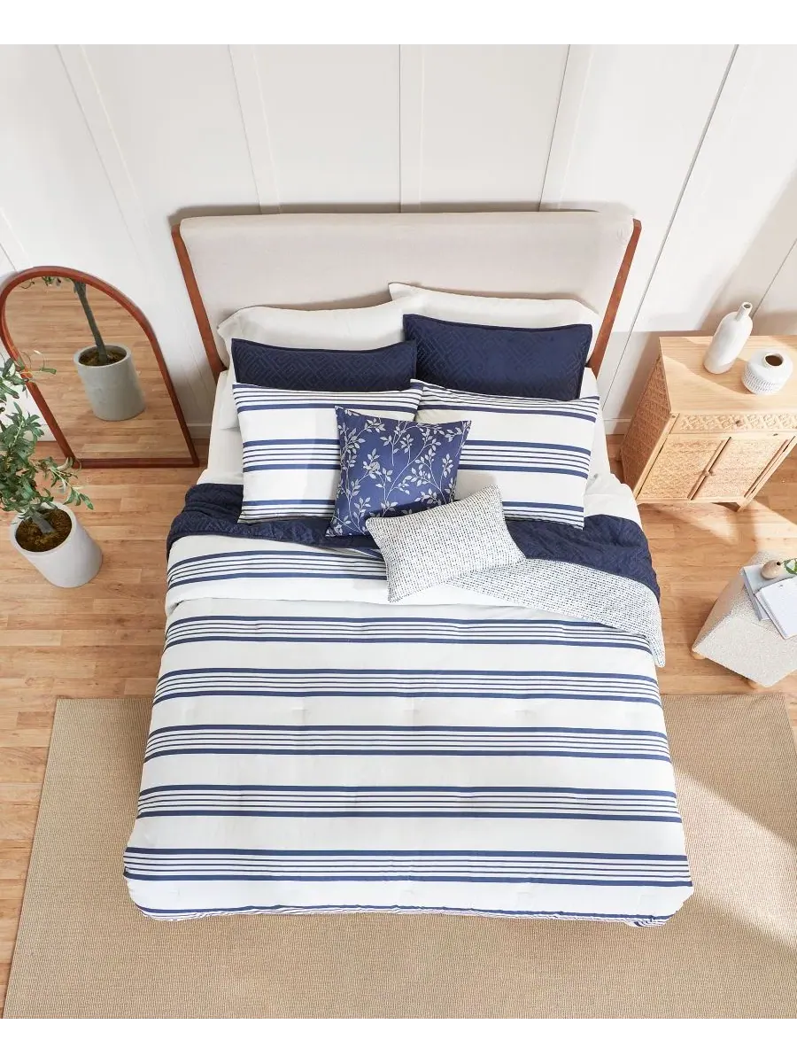 Комплект стеганого одеяла Archer Stripe Cotton Blend, 5 предметов, Full/Queen Anne Klein — изображение 3 из 14, темно-синий