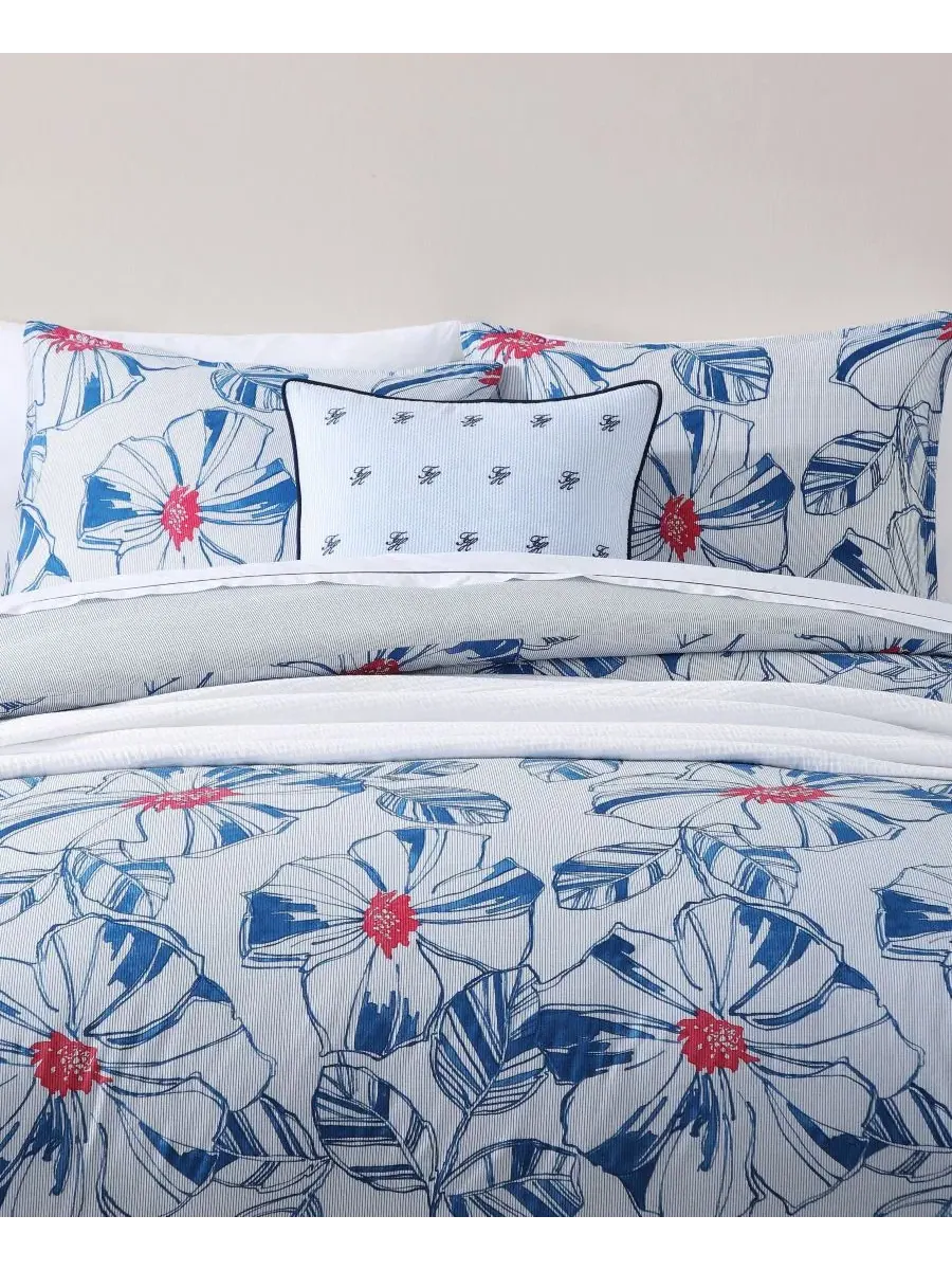Комплект стеганого одеяла Paradise Cove с флористическим принтом Tommy Hilfiger — изображение 4 из 9, синий