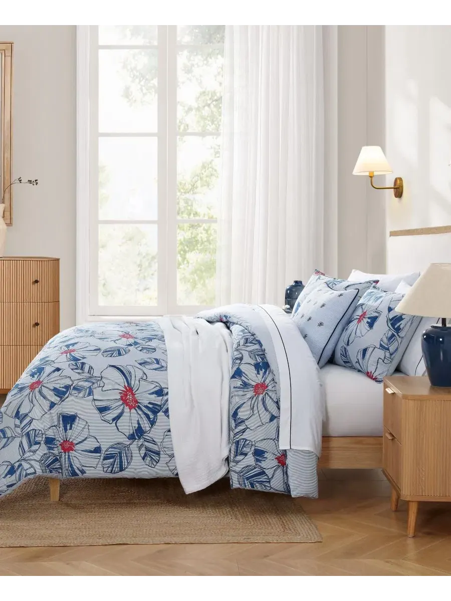 Комплект стеганого одеяла Paradise Cove с флористическим принтом Tommy Hilfiger — изображение 6 из 9, синий