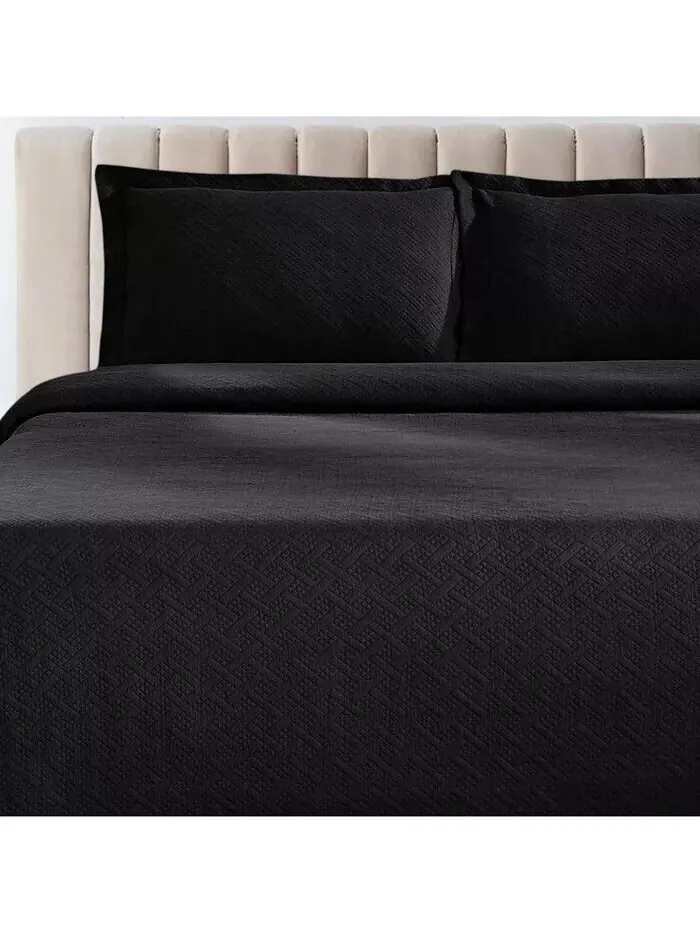 100 % хлопок, корзинное плетение Matelasse, всесезонный комплект из двух предметов, двойное — изображение 2 из 4, черный