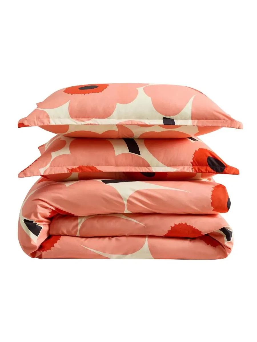 Комплект стеганого одеяла Unikko Cotton Marimekko — изображение 6 из 7, коралл