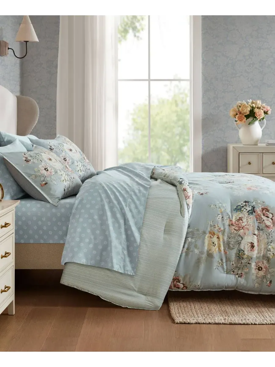 Комплект постельного белья Heather Vintage Floral из 7 предметов, размер King Madison Park — изображение 4 из 10, синий