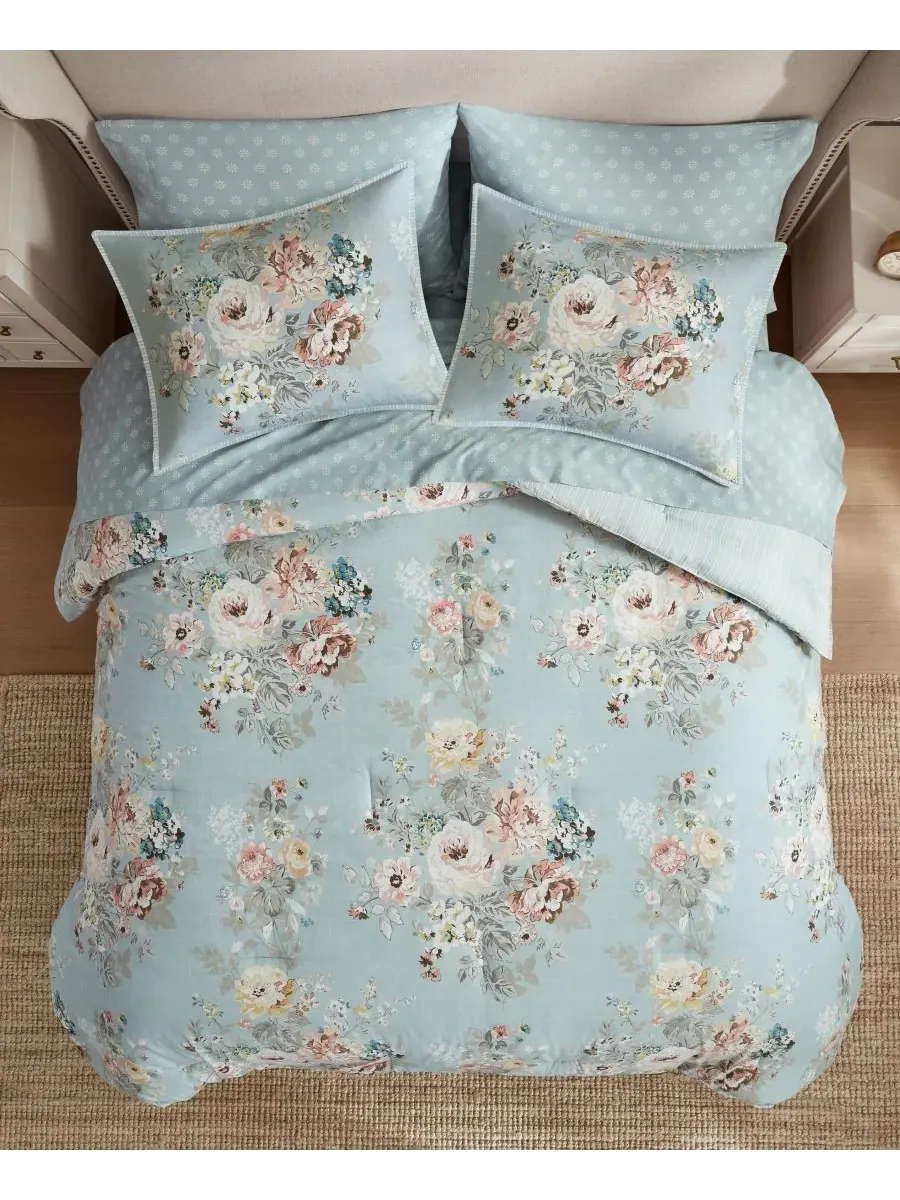 Комплект постельного белья Heather Vintage Floral из 7 предметов, размер King Madison Park — изображение 5 из 10, синий