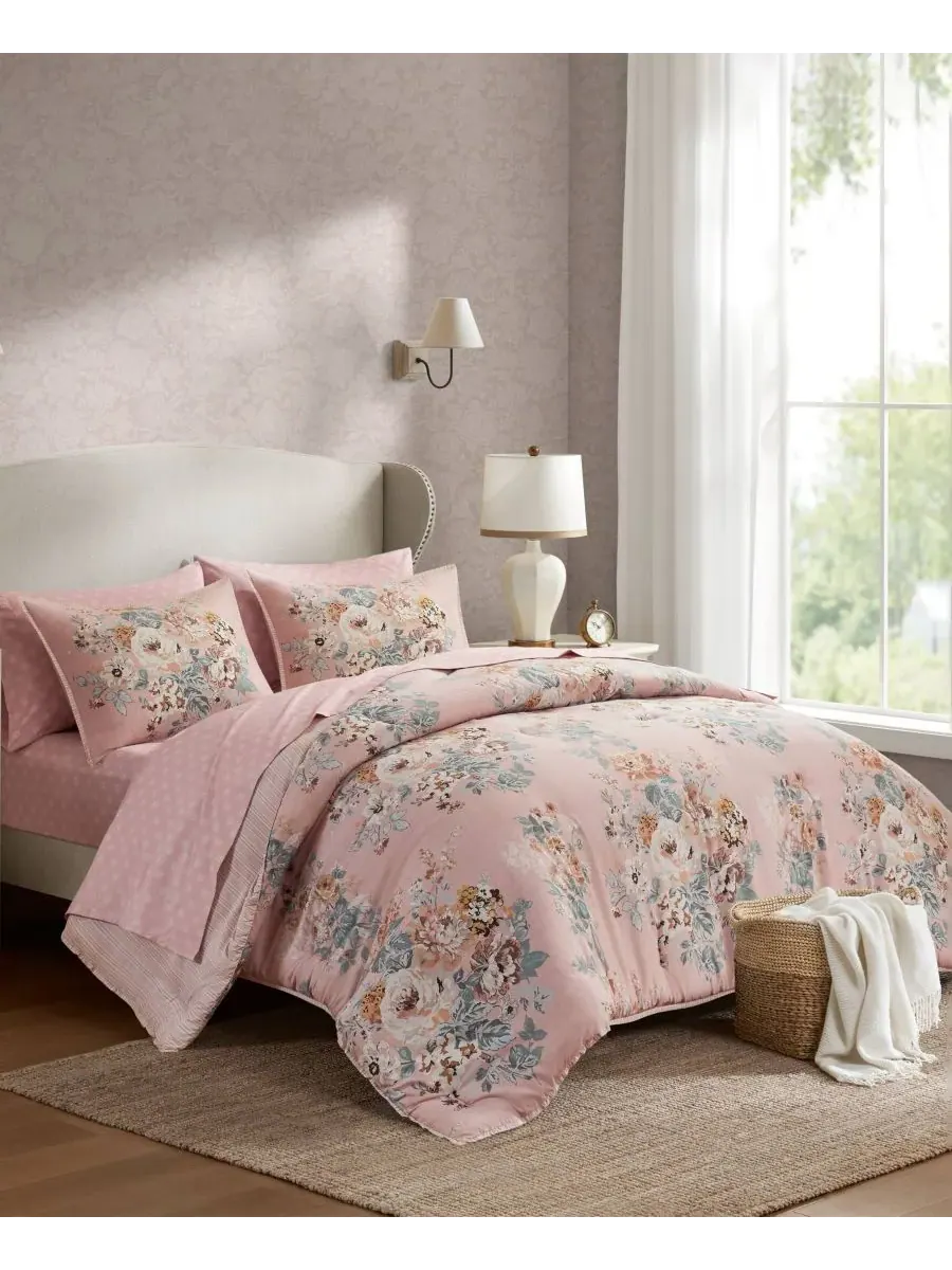 Комплект постельного белья Heather Vintage Floral из 7 предметов, размер King Madison Park — изображение 3 из 10, розовый